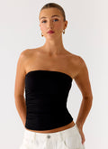Adrienna | Black Strapless Top with Ruched Sides | Flattering Fit for Effortless Style