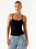 Anda Collection | Black Bodysuit with Adjustable Straps | Flattering Fit for Effortless Style